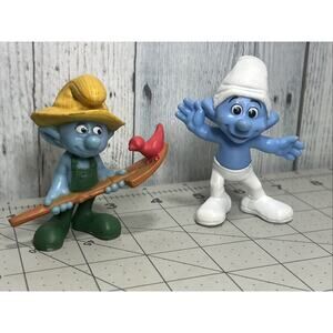 Smurf Lot Of 2 PVC Farmer Smurf And Crazy